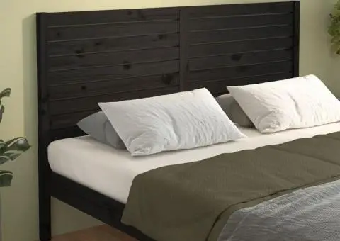 Tăblie de pat, negru, 126x4x100 cm, lemn masiv de pin - 1/5