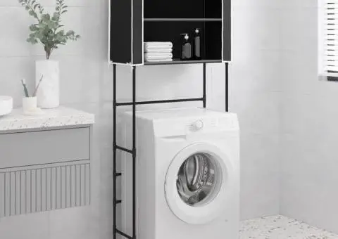 Raft de mașină de spălat 2 polițe negru 71x29,5x170,5 cm fier - 1/5