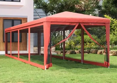 Cort de petrecere cu 10 pereți din plasă, roșu, 3x12 m, HDPE - 1/5