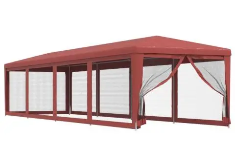 Cort de petrecere cu 10 pereți din plasă, roșu, 3x12 m, HDPE - 2/5