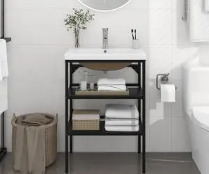 vidaXL Cadru lavoar baie cu chiuvetă încorporată, negru, fier