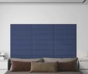 vidaXL Panouri de perete, 12 buc., albastru, 60x15 cm, textil, 1,08 m²