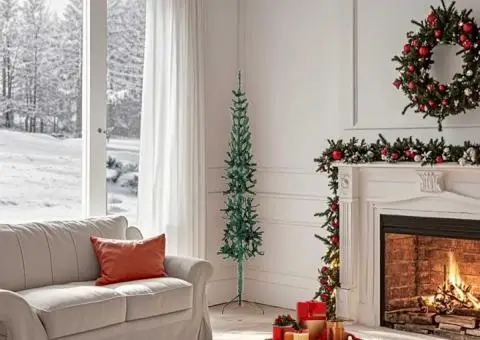 Jumătate brad de Crăciun subțire cu suport, verde, 150 cm - 2/5