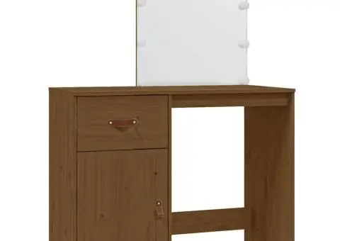 Măsuță de toaletă LED maro miere, 95x50x133,5 cm lemn masiv pin - 2/5