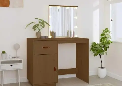 Măsuță de toaletă LED maro miere, 95x50x133,5 cm lemn masiv pin - 3/5