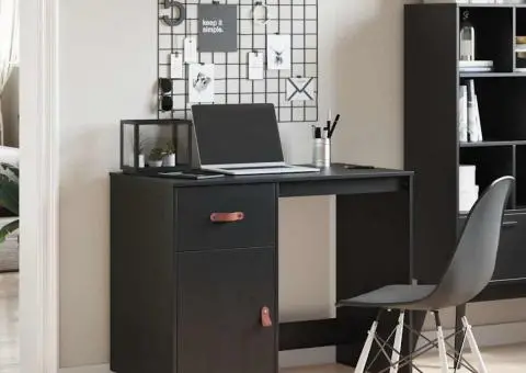 Birou, negru, 95x50x75 cm, lemn masiv de pin - 1/5