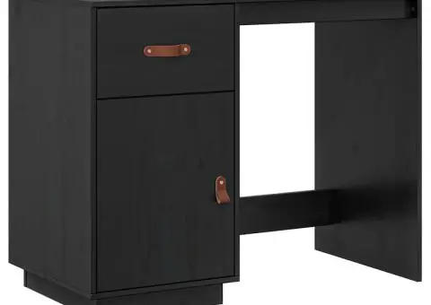 Birou, negru, 95x50x75 cm, lemn masiv de pin - 2/5