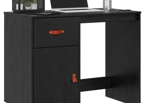 Birou, negru, 95x50x75 cm, lemn masiv de pin - 3/5