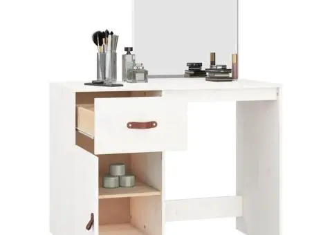 Masă de toaletă, alb, 95x50x134 cm, lemn masiv de pin - 5/5