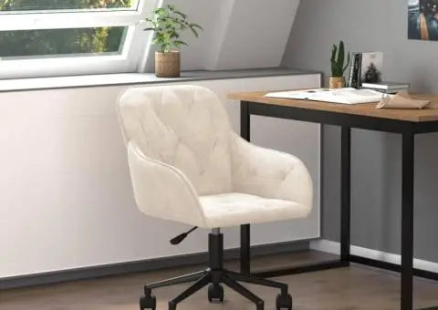 Scaun de birou pivotant, crem, catifea - 1/5