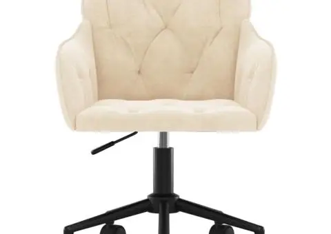 Scaun de birou pivotant, crem, catifea - 3/5