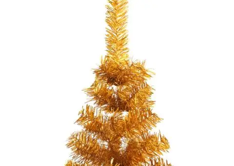 Jumătate brad de Crăciun cu suport, auriu, 240 cm, PET - 5/5