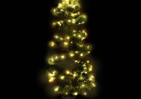 Brad Crăciun pre-iluminat ondulat cu ghiveci verde 120 cm PVC - 3/5