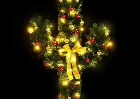 Cactus de Crăciun cu suport și LED, verde, 180 cm, PVC - 3/5