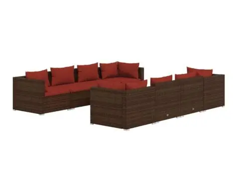 Set mobilier de grădină cu perne, 9 piese, maro, poliratan - 2/5