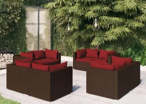 Set mobilier de grădină cu perne, 8 piese, maro, poliratan - 1/5