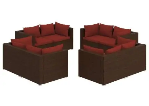 Set mobilier de grădină cu perne, 8 piese, maro, poliratan - 2/5