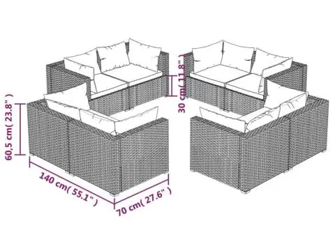 Set mobilier de grădină cu perne, 8 piese, maro, poliratan - 5/5