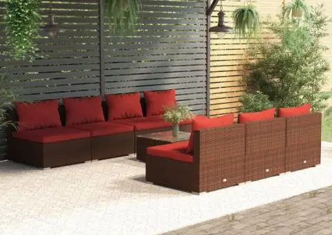 Set mobilier de grădină cu perne, 8 piese, maro, poliratan - 1/5