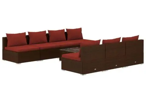 Set mobilier de grădină cu perne, 8 piese, maro, poliratan - 2/5