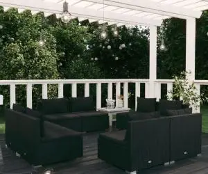vidaXL Set mobilier de grădină cu perne, 8 piese, negru, poliratan