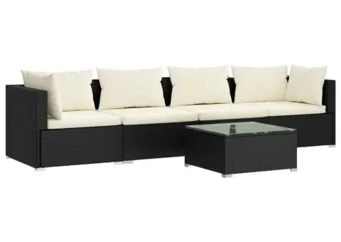 Set mobilier de grădină cu perne, 5 piese, negru, poliratan - 2/5