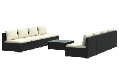 Set mobilier de grădină cu perne, 9 piese, negru, poliratan - 2/5