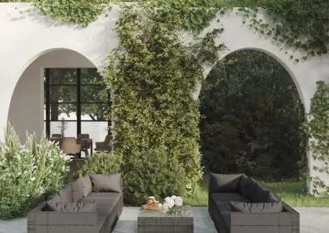 Set mobilier de grădină cu perne, 9 piese, gri, poliratan - 1/5