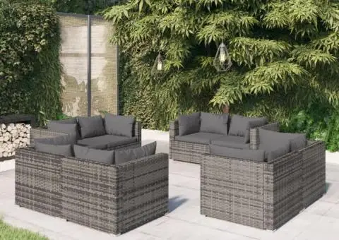 Set mobilier de grădină cu perne, 8 piese, gri, poliratan - 1/5