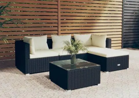 Set mobilier de grădină cu perne, 5 piese, negru, poliratan - 1/5