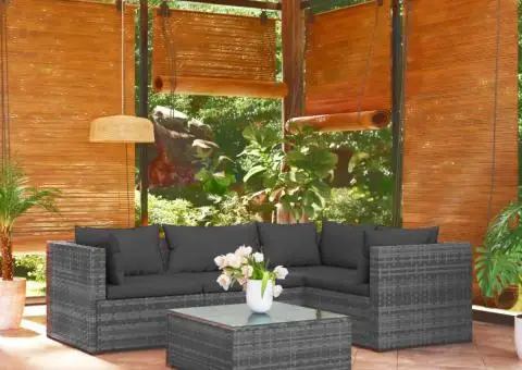 Set mobilier de grădină cu perne, 5 piese, gri, poliratan - 1/5