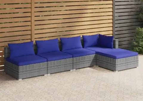 Set mobilier de grădină cu perne, 5 piese, gri, poliratan - 1/5