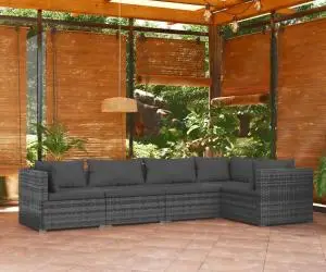 vidaXL Set mobilier de grădină cu perne, 5 piese, gri, poliratan