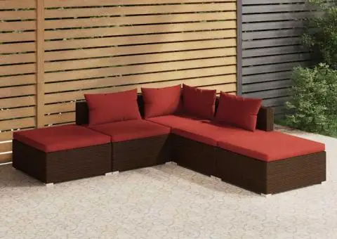 Set mobilier de grădină cu perne, 5 piese, maro, poliratan - 1/5