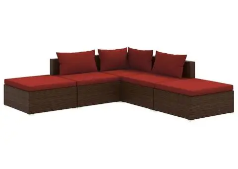 Set mobilier de grădină cu perne, 5 piese, maro, poliratan - 2/5