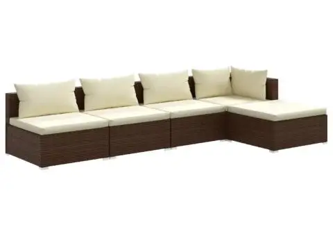 Set mobilier de grădină cu perne, 5 piese, maro, poliratan - 2/5