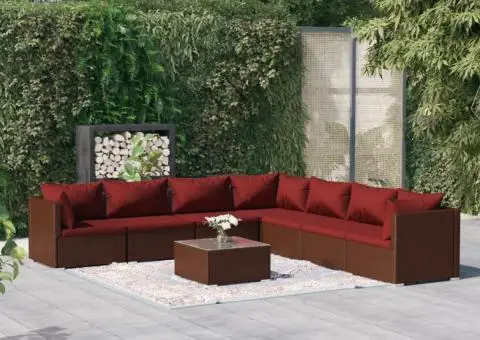 Set mobilier de grădină cu perne, 8 piese, maro, poliratan - 1/5