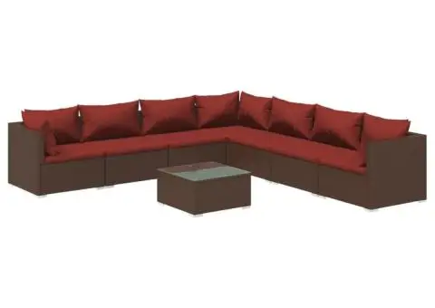 Set mobilier de grădină cu perne, 8 piese, maro, poliratan - 2/5