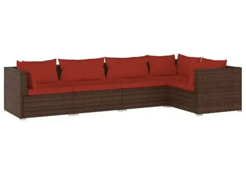 Set mobilier de grădină cu perne, 5 piese, maro, poliratan - 2/5