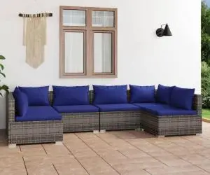 vidaXL Set mobilier de grădină cu perne, 6 piese, gri, poliratan