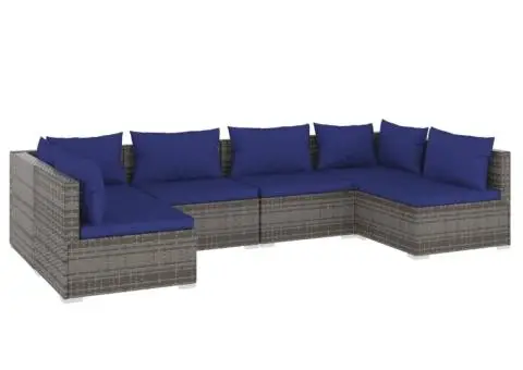 Set mobilier de grădină cu perne, 6 piese, gri, poliratan - 2/5