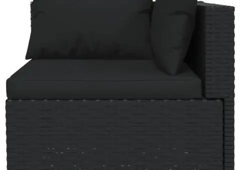 Set mobilier de grădină cu perne, 9 piese, negru, poliratan - 4/5
