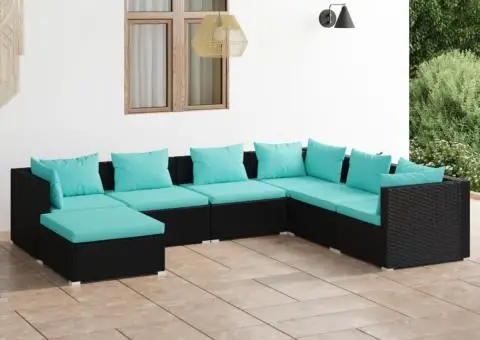 Set mobilier de grădină cu perne, 7 piese, negru, poliratan - 1/5