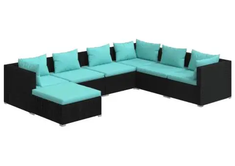 Set mobilier de grădină cu perne, 7 piese, negru, poliratan - 2/5