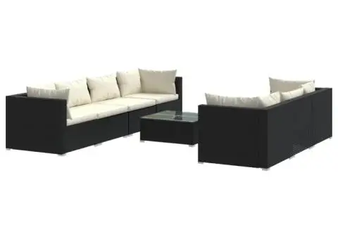 Set mobilier de grădină cu perne, 8 piese, negru, poliratan - 2/5