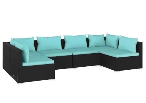 Set mobilier de grădină cu perne, 6 piese, negru, poliratan - 2/5