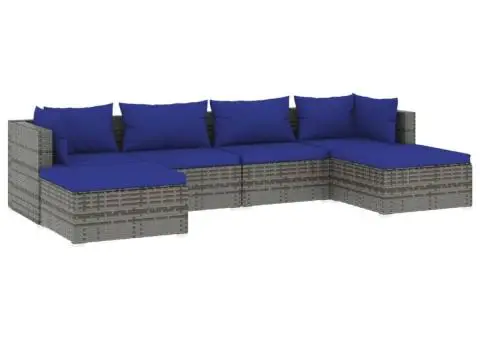 Set mobilier de grădină cu perne, 6 piese, gri, poliratan - 2/5
