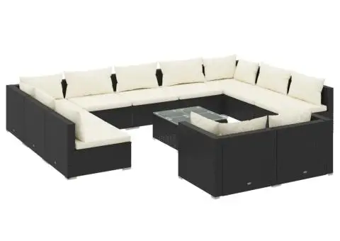 Set mobilier de grădină cu perne, 12 piese, negru, poliratan - 2/5