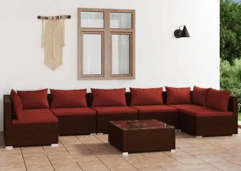 Set mobilier de grădină cu perne, 8 piese, maro, poliratan - 1/5
