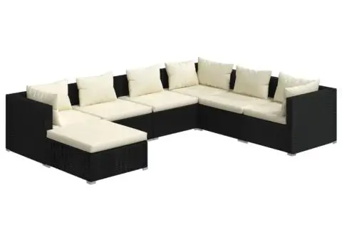 Set mobilier de grădină cu perne, 7 piese, negru, poliratan - 2/5